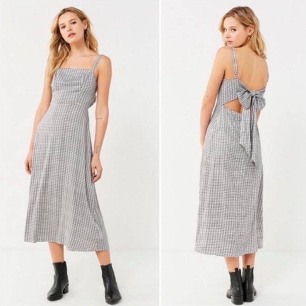 Urban Outfitters Black and White Gingham Maxi Dress with Back Tie